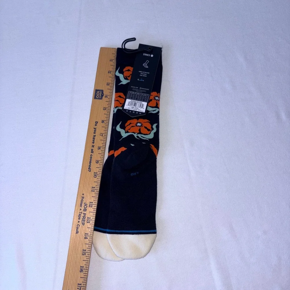 Stance Broadcast Floral Crew Socks Black Orange Large BLK NEW‎